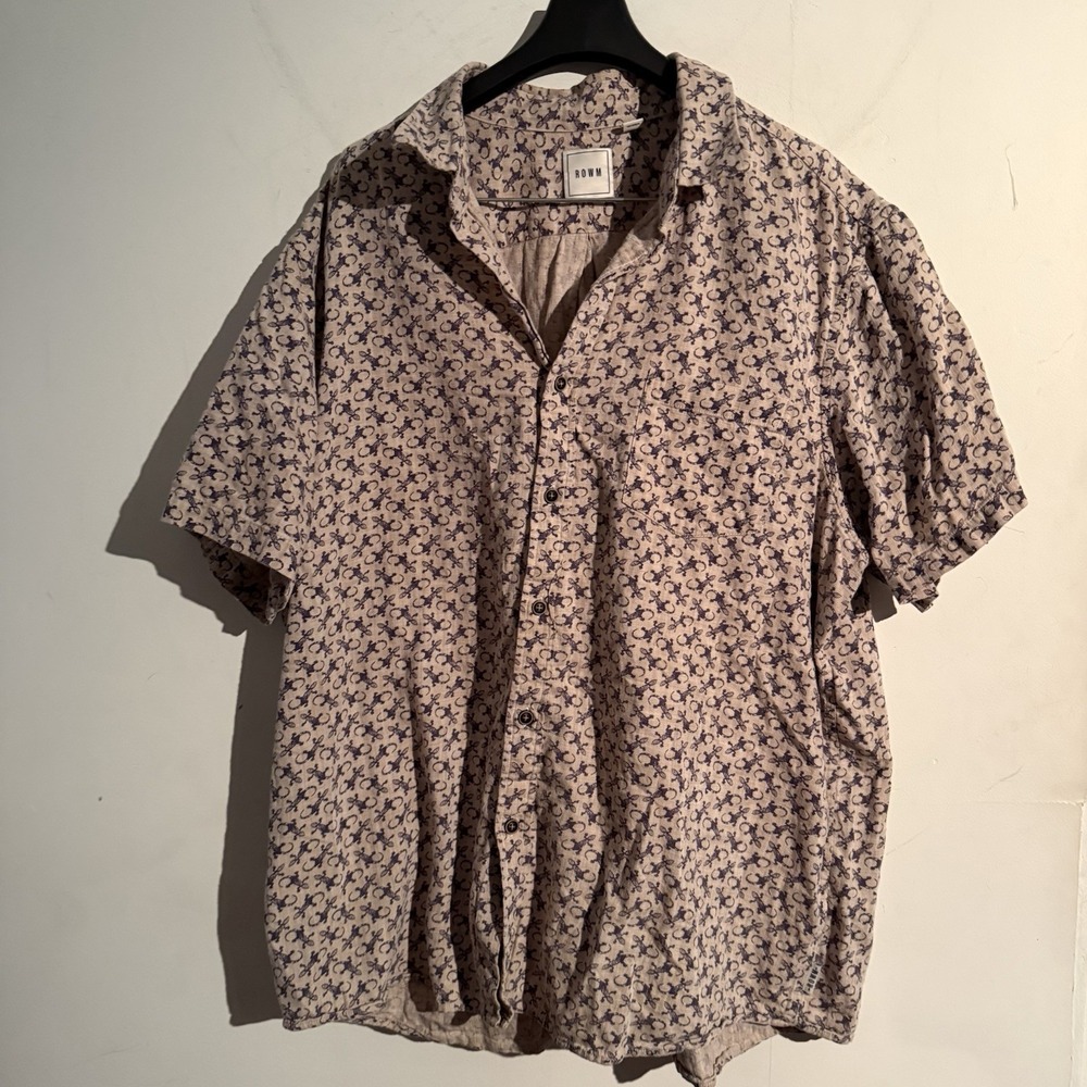 Rowm Shirt Men's XL All over Lizards Cotton Short Sleeve Button‎ Down Coastal